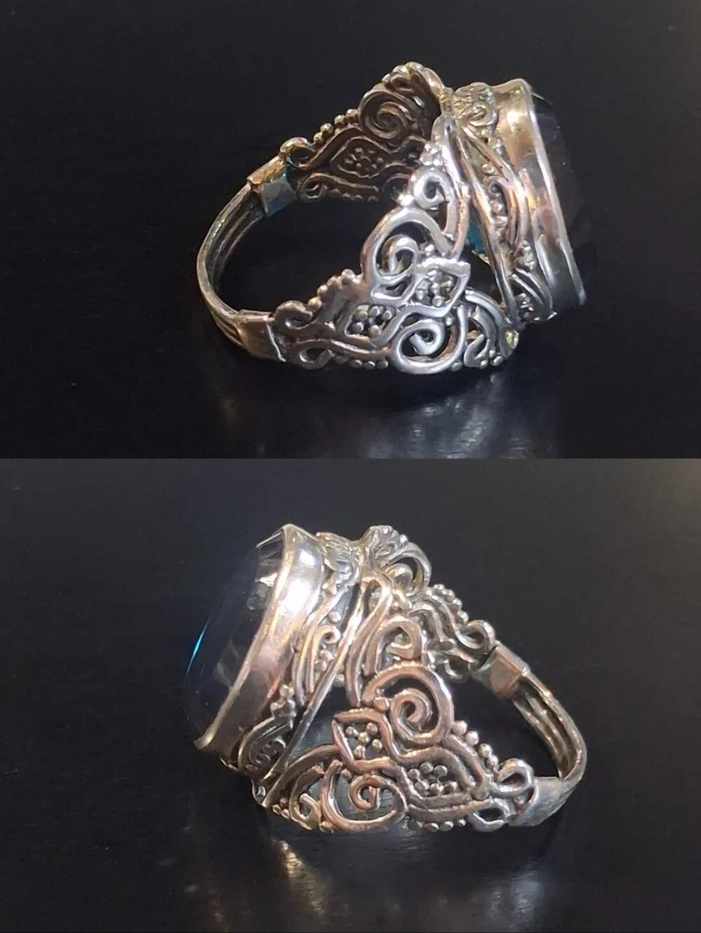 Capri Blue Quartz Bali Legacy Sterling Silver Ring Vintage Vibe Whimsigoth Sz 9